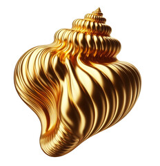 Shiny snail seashell made of gold, photorealistic, isolated on white background, for use as decoration element