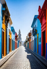 colorful houses in the old town of san miguel de allende, mexico - obrazy, fototapety, plakaty