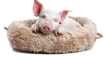 Pig sleeping in a Fluffy Bed