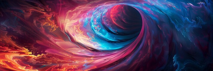 An immersive 3D background of otherworldly tunnels and vortexes, swirling in a cascade of ultra-vivid colors and ethereal textures - obrazy, fototapety, plakaty
