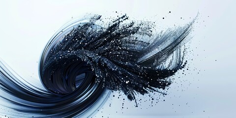 a 3D render of an abstract, sculptural mascara, resembling a graceful, dancing figure, with swirls of deep, midnight blue pigment and sparkling glitter - obrazy, fototapety, plakaty