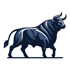 Obraz premium Strong bull full body vector mascot illustration, angry horned bull concept, farm animal or butcher shop graphic template, design isolated on white background