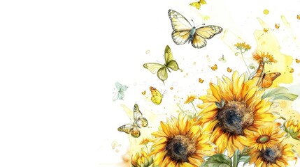 Vivid sunflowers and delicate butterflies captured in a lively watercolor, symbolizing growth and the joy of nature.