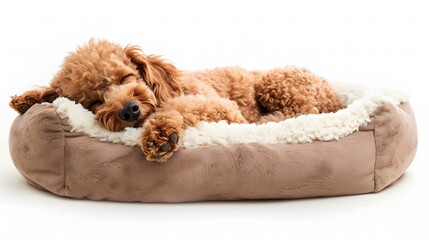 Poodle sleeping in a Fluffy Bed