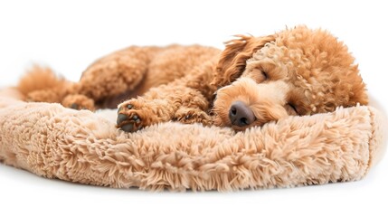Poodle sleeping in a Fluffy Bed