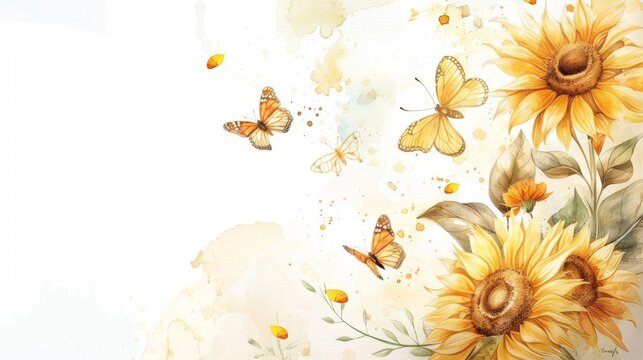 Vivid sunflowers and delicate butterflies captured in a lively watercolor, symbolizing growth and the joy of nature.