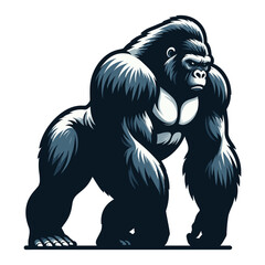 Wild gorilla full body vector illustration, primate animal zoology element illustration, standing strong big ape concept, design template isolated on white background
