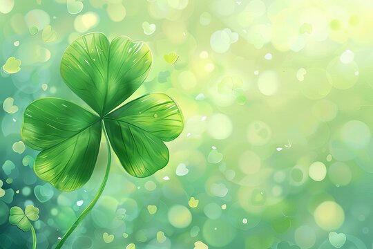 Vibrant green four-leaf clover on bright background, lucky symbol for St. Patrick's Day, spring holiday concept, digital illustration