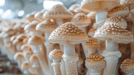 mushroom farm with fresh mushroom growing on mushroom spawn