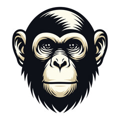 Fototapeta premium Monkey ape chimpanzee head face design illustration, monkey logo mascot illustration concept, wild animal primate, vector template isolated on white background