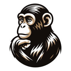 Fototapeta premium Monkey ape chimpanzee head face design illustration, monkey logo mascot illustration concept, wild animal primate, vector template isolated on white background