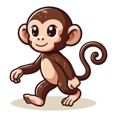 Obraz premium Monkey ape chimpanzee cartoon mascot character vector illustration, cute funny adorable monkey concept design template isolated on white background