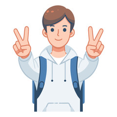 Man showing peace sign vector illustration, happy male gesturing peace victory sign with hand, gladness, joyfulness, positive emotion design template isolated on white background