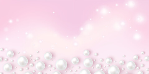 Pink background with white and pink beads. Vector smooth template