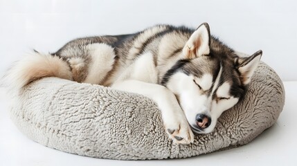 Siberian Husky sleeping in a Fluffy Bed