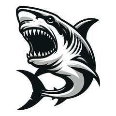 Naklejka premium Angry wild great white shark design illustration, marine predator animal element illustration, swimming toothy shark vector template isolated on white background