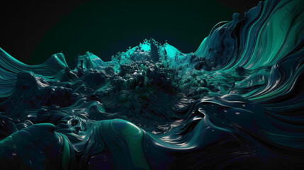 Liquid Harmony. Harmonious waves of jade green and ultraviolet brilliance flowing together on a liquid canvas, captured with unparalleled high-definition precision. - obrazy, fototapety, plakaty