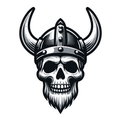 Viking head skull with horned helmet vector illustration, Nordic Scandinavian warrior, suitable for t-shirt, tattoo, logo design. Design template isolated on white background