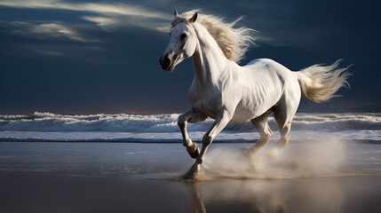 Naklejka na ściany i meble Epic Encounter, Beautiful Horse in Surreal Motion. AI Generative.