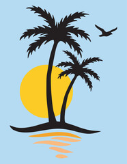 Palm tree sun and sky vector 