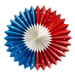 A red, white, and blue paper fan decoration with stars, perfect for patriotic events and American celebrations, campaigns for presidential elections