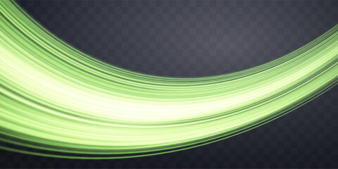 Speed rays, velocity light neon flow, zoom in motion effect, green glow speed lines, colorful light trails, stripes. Abstract background, vector illustration.