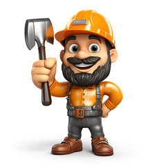 Fototapeta premium MASCOT construction foreman worker holding hammer on isolated background сreated with Generative Ai