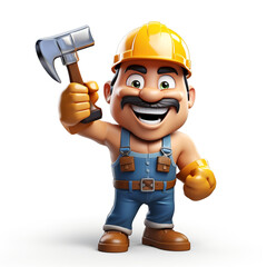 MASCOT construction foreman worker holding hammer on isolated background сreated with Generative Ai