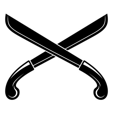 two crossed machetes on white. leaver or machete or golok is a traditional weapon. For poster, banner, web, t-shirt print, bag print, badges, flyer, logo design and more.