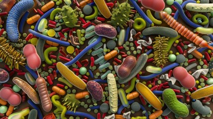 A visual representation of the microbiome, showcasing the diverse ecosystem of bacteria in the gut and their role in digestion and immunity