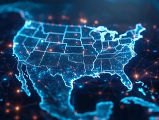 Foto op Canvas Mappa digitale degli Stati Uniti, concetto di rete globale e connettività del Nord America, trasferimento di dati e tecnologia informatica, scambio di informazioni e telecomunicazioni.  © garpinina