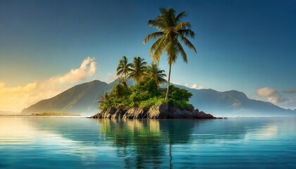 tropical island with palm trees in the ocean - obrazy, fototapety, plakaty