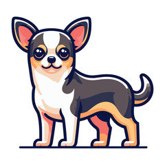 Fototapeta premium Cute chihuahua dog full body flat design illustration, standing purebred chihuahua doggy, funny adorable pet animal vector template isolated on white background