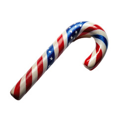 Patriotic candy cane with red, white, and blue stripes, Isolated on transparent background