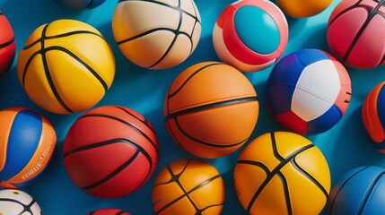 Fototapeta premium multi-colored basketball football and volleyballs