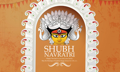 Webcreative vector illustration of Navratri,Durga puja with decorative face of Durga maa for Navratri festival.
 - obrazy, fototapety, plakaty