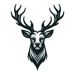 Deer head face vector illustration, reindeer head with antlers logo mascot illustration, wild mammal animal concept. Design template isolated on white background