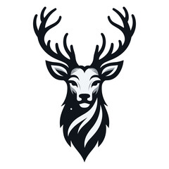 Deer head face vector illustration, reindeer head with antlers logo mascot illustration, wild mammal animal concept. Design template isolated on white background