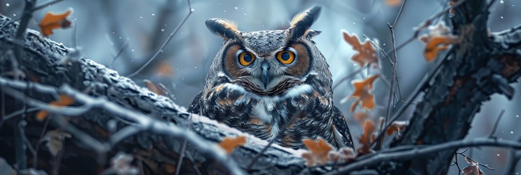 Majestic great horned owl portrait in photorealistic high quality photography style