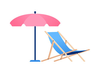 Beach umbrella and deck chair - modern flat design style single isolated image. Neat detailed illustration of attributes for rest on the sea coast. Time to sunbathe, summer vacation in Turkey idea