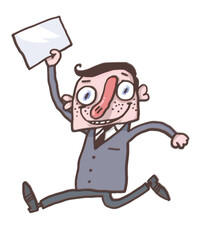 Good news. The clerk hurries to work. Comic character. Illustration