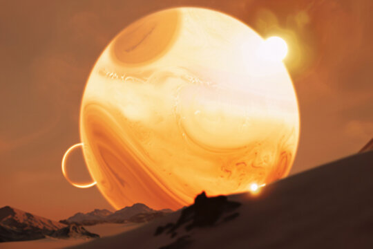 Gigantic Planet over Desert Dunes