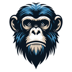 Fototapeta premium Monkey ape chimpanzee head face vector illustration, wild animal primate, monkey logo mascot illustration concept, design template isolated on white background