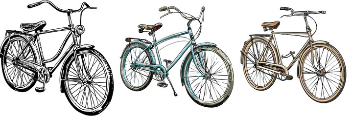 Vintage bicycles. Old-fashioned transport - obrazy, fototapety, plakaty