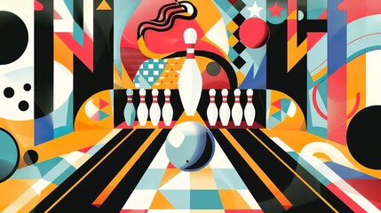 bowling multicolored art deco illustration