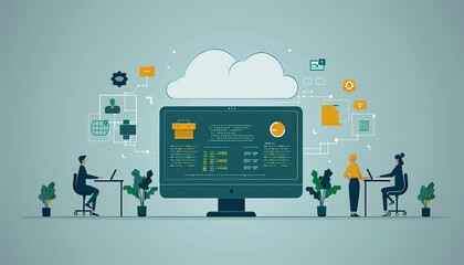 Cloud computing, Cyber technology background, internet data storage, database and mobile server concept, Cloud Computing network with internet icons. illustration