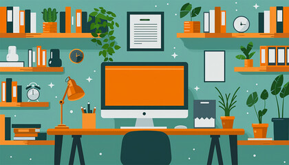 working at desk at home. lot of work. working with laptop at work desk remote working concept. illustration of student studying at home concept.