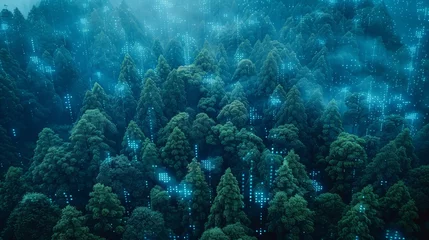Foto op Aluminium A surreal forest where trees communicate wirelessly © MAY