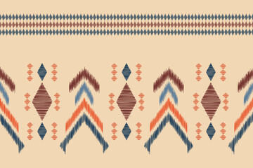 Traditional Ethnic ikat motif fabric pattern background geometric .African Ikat embroidery Ethnic pattern brown cream background wallpaper. Abstract,vector,illustration.Texture,frame,decoration.