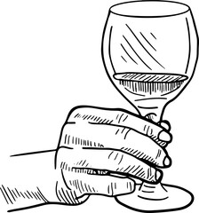 hand drawn illustration of a glass of wine